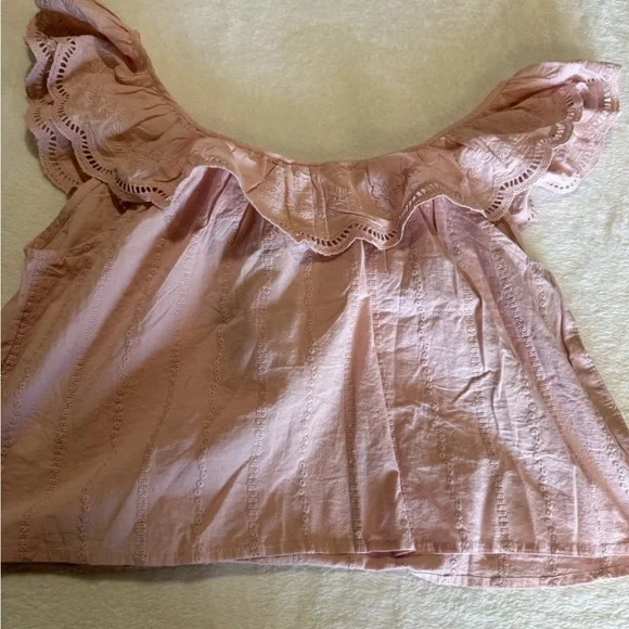 BEAUTIFUL off Shoulder Eyelet Ruffle Pajama Set SHABBY CHIC M boho 100% Cotton